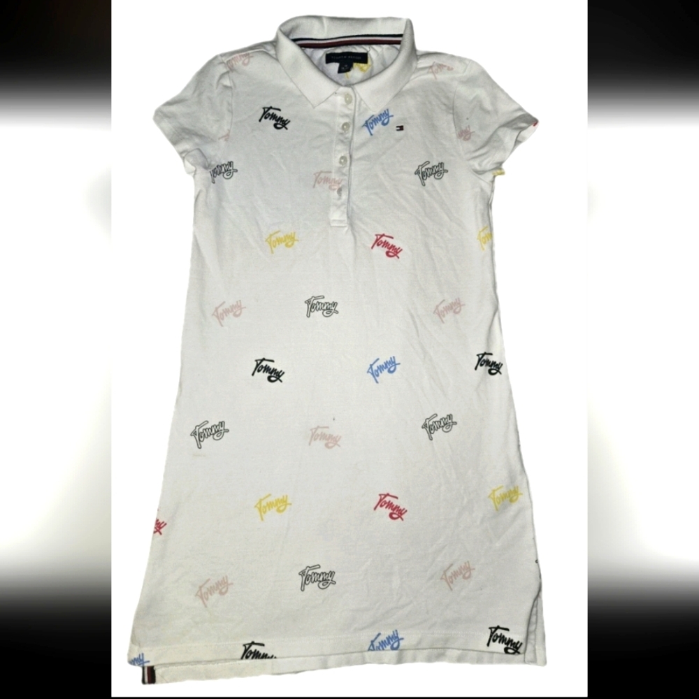 Vintage Tommy Hilfiger Kids White Dress with Multicolor Tommy Print